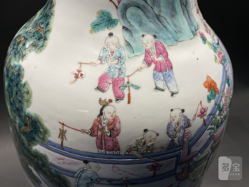 清光绪 粉彩婴戏图观音尊 - 图10